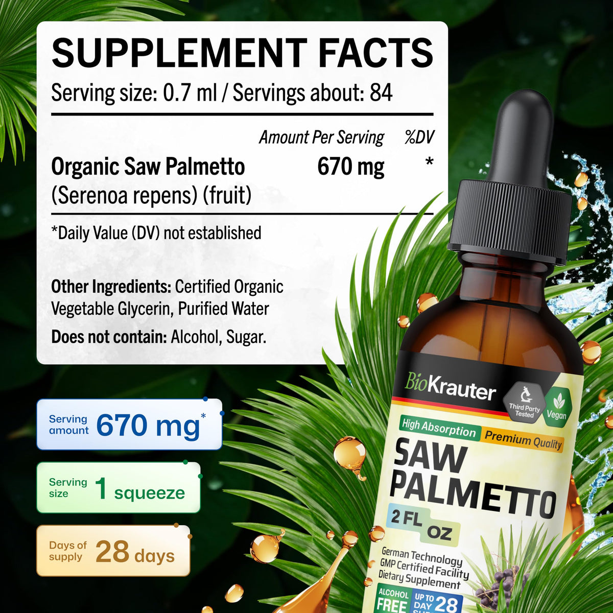 BIO KRAUTER Saw Palmetto Tincture with measuring spoon