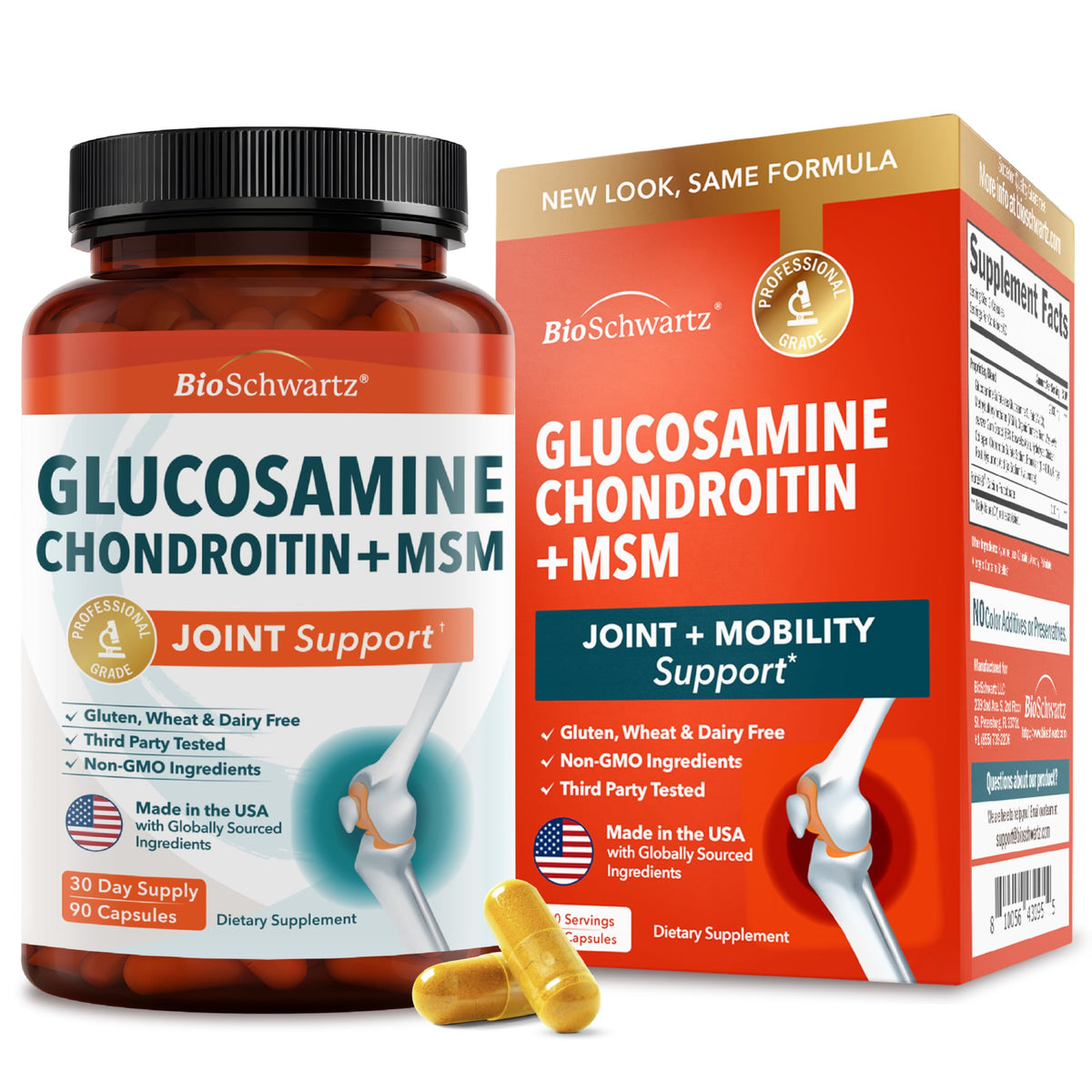 BioSchwartz Glucosamine Chondroitin MSM Supplement 90 Capsules front view