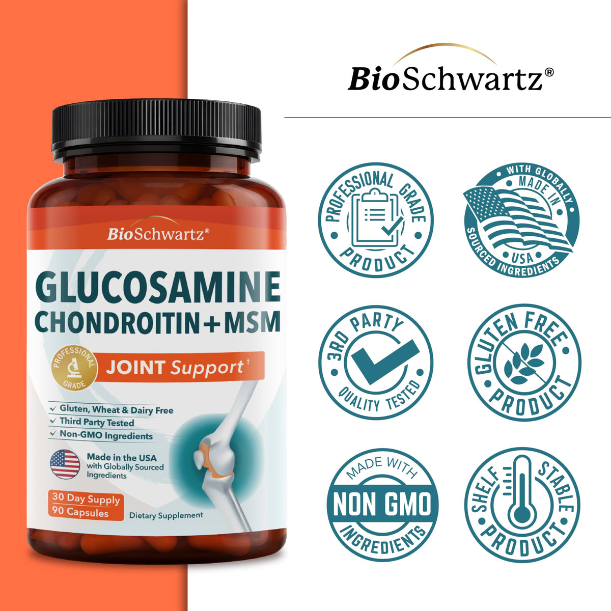 BioSchwartz Glucosamine Chondroitin MSM Supplement with a measuring spoon
