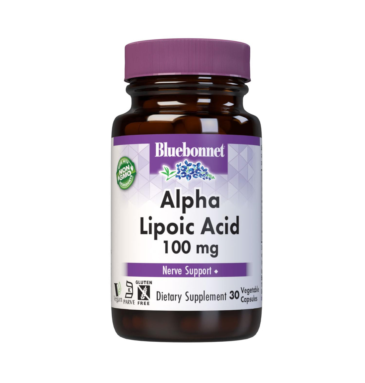 BlueBonnet Alpha Lipoic Acid 100 mg 30 vegetable capsules front view