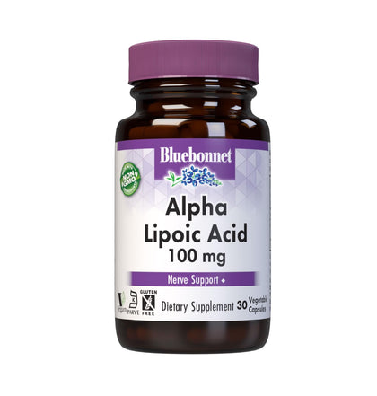 BlueBonnet Alpha Lipoic Acid 100 mg 30 vegetable capsules front view