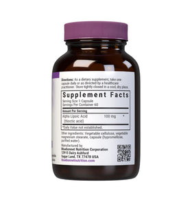 BlueBonnet Alpha Lipoic Acid 100 mg bottle side view with label