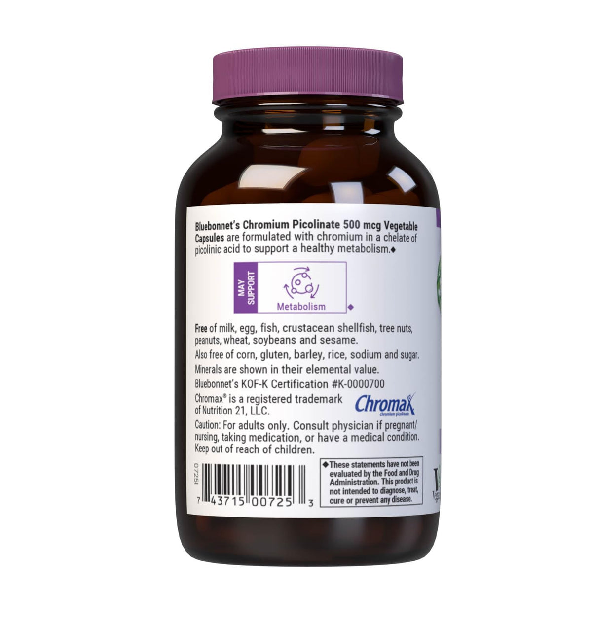 BlueBonnet Chromium Picolinate 500 mcg Vegan Capsules bottle with label
