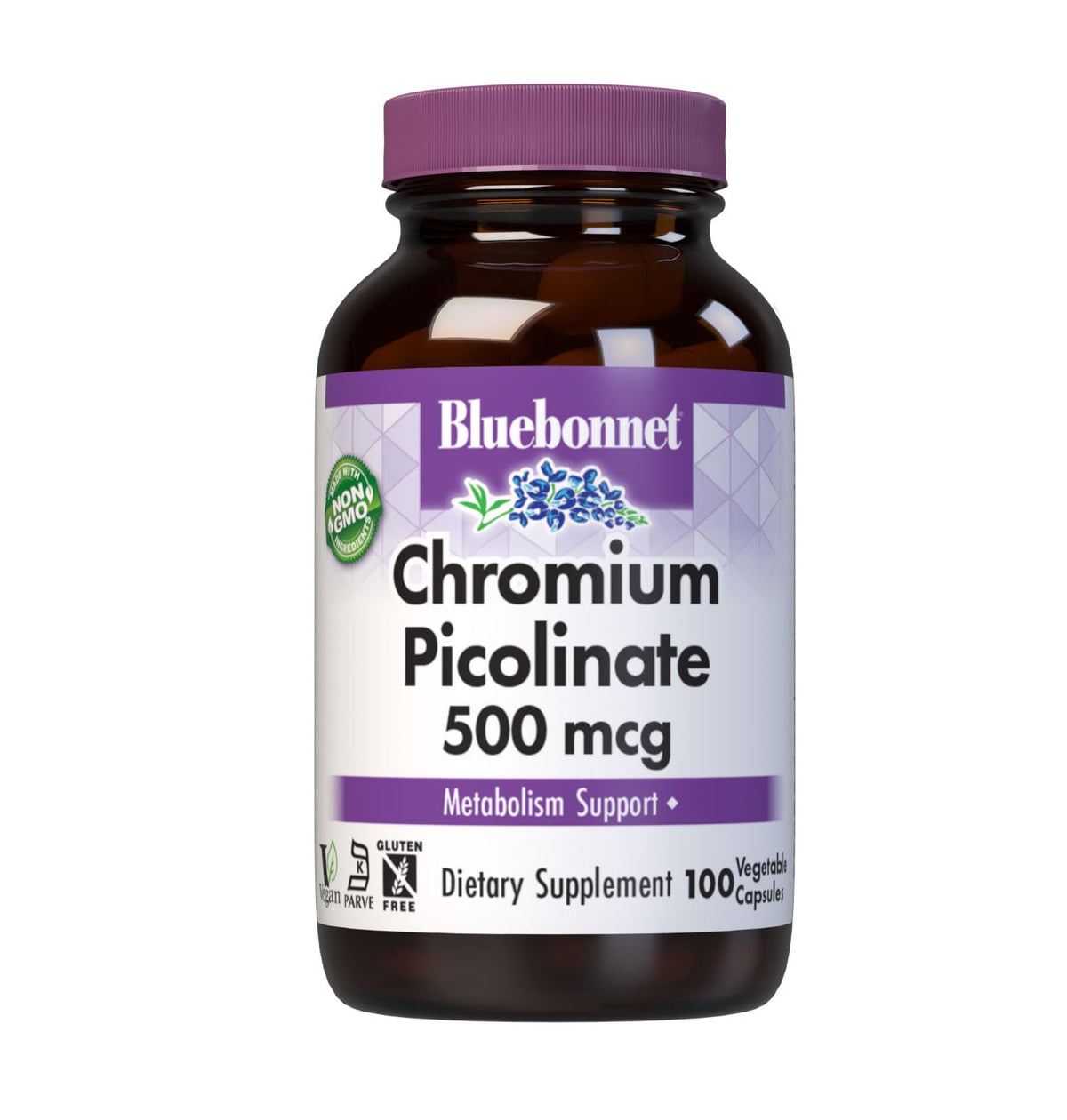 BlueBonnet Chromium Picolinate 500 mcg Vegan Capsules front view