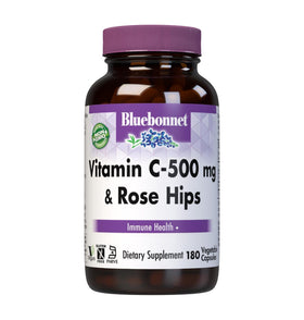 BlueBonnet Vitamin C 500 mg plus Rosehips vegetable capsules front view