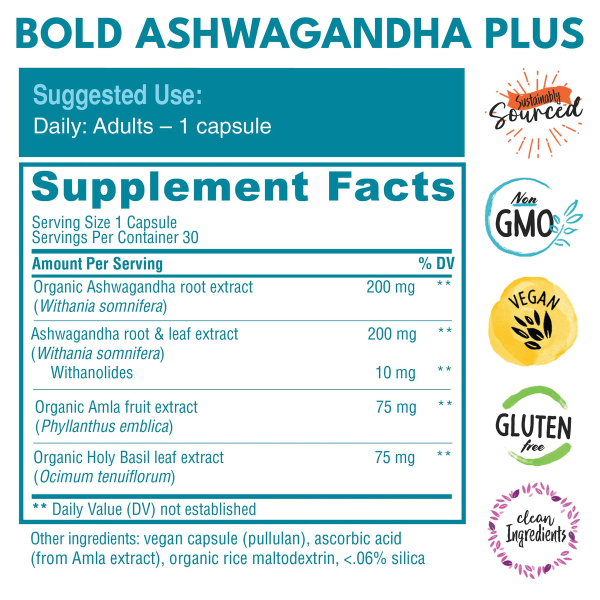 Bold Botanica Ashwagandha Supplement bottle with Amla and Holy Basil