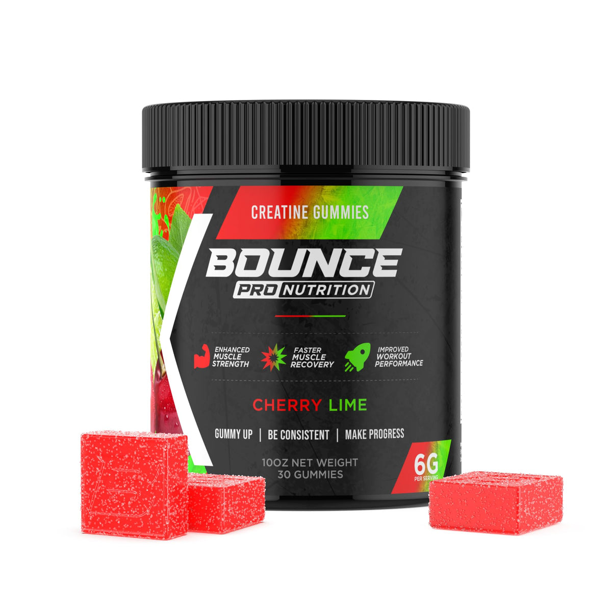 Bounce Pro Creatine Monohydrate Gummies Cherry Lime front view