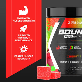 Bounce Pro Creatine Monohydrate Gummies Cherry Lime on a table