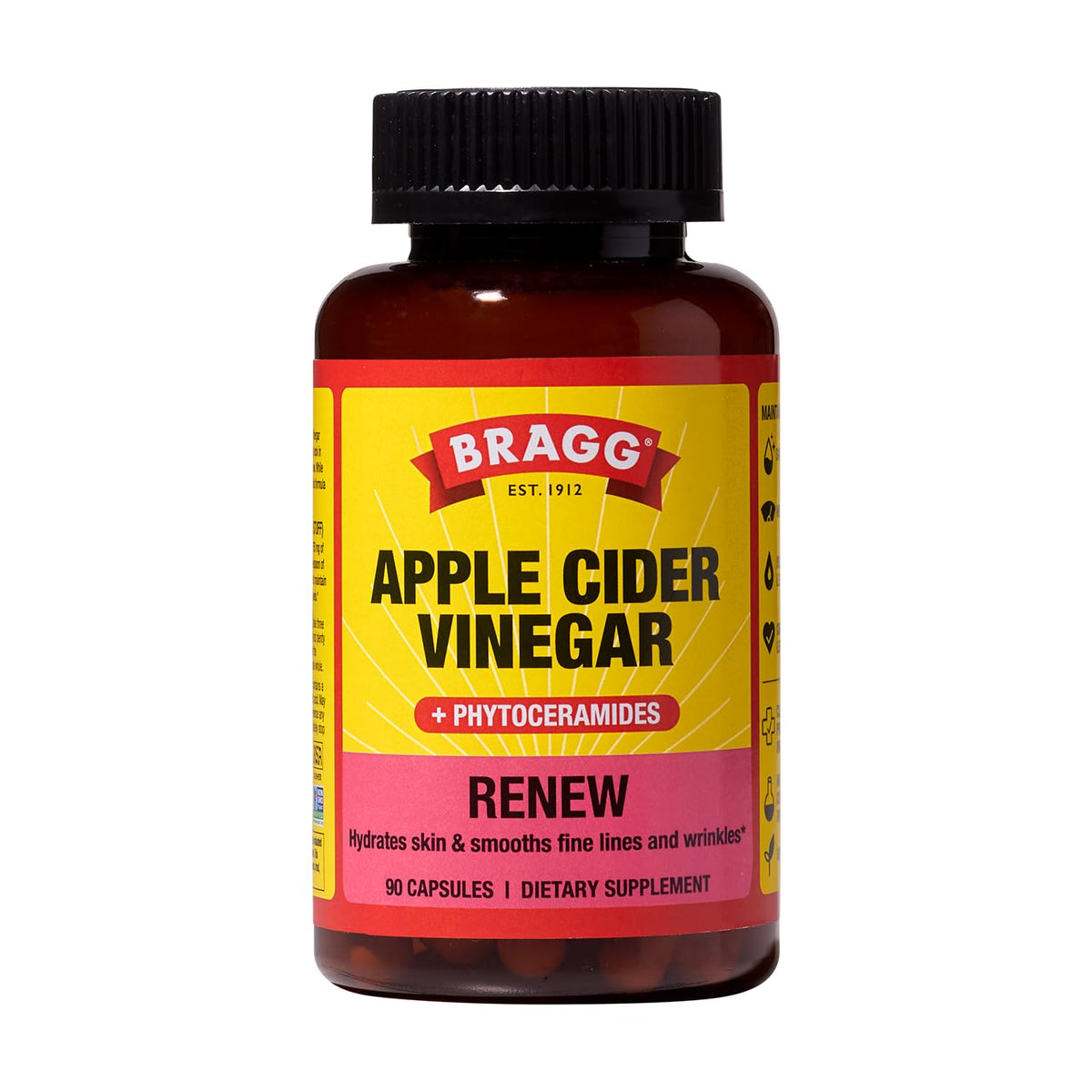 Bragg Renew Apple Cider Vinegar Capsules front view with 90 capsules