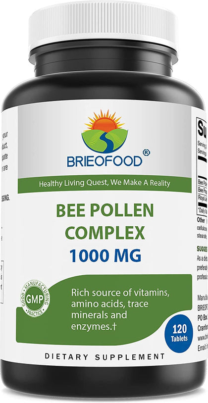 Brieofood Bee Pollen Complex 1000 mg 120 Tablets front view