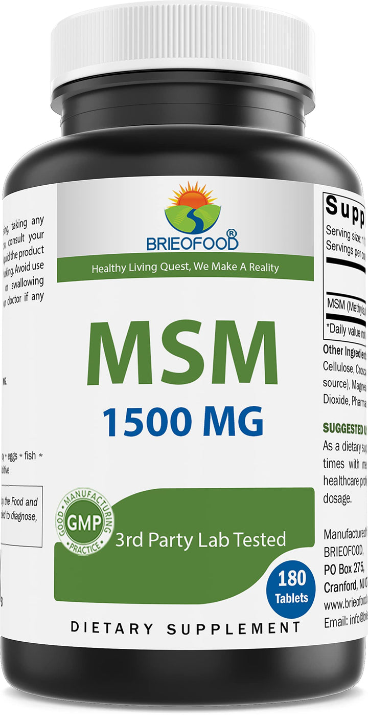 Brieofood MSM Supplement 1500mg front view of bottle