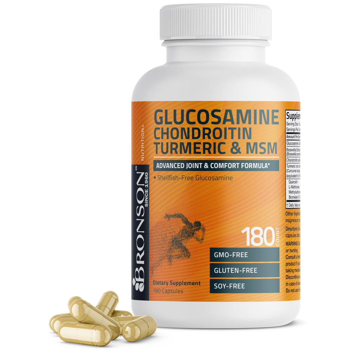 Bronson Glucosamine Chondroitin Turmeric & MSM 180 capsules front view