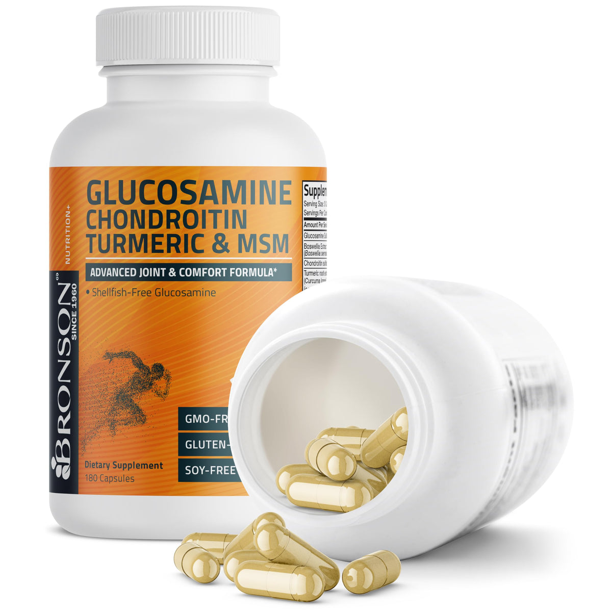 Bronson Glucosamine Chondroitin Turmeric & MSM capsule bottle with a measuring spoon
