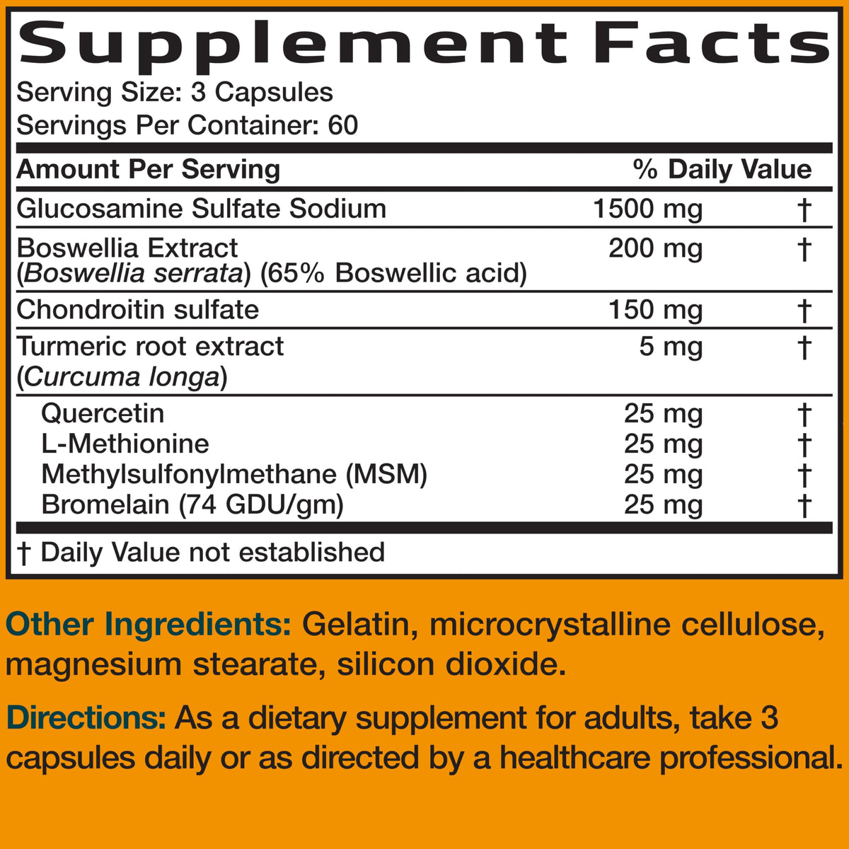 Bronson Glucosamine Chondroitin Turmeric & MSM capsules displayed on a kitchen counter