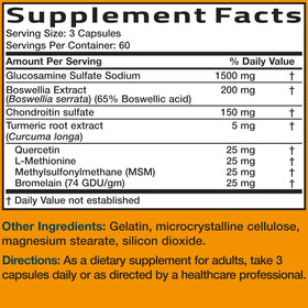 Bronson Glucosamine Chondroitin Turmeric & MSM capsules displayed on a kitchen counter