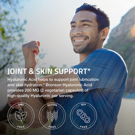 Bronson Hyaluronic Acid 200 mg capsules on a wooden table