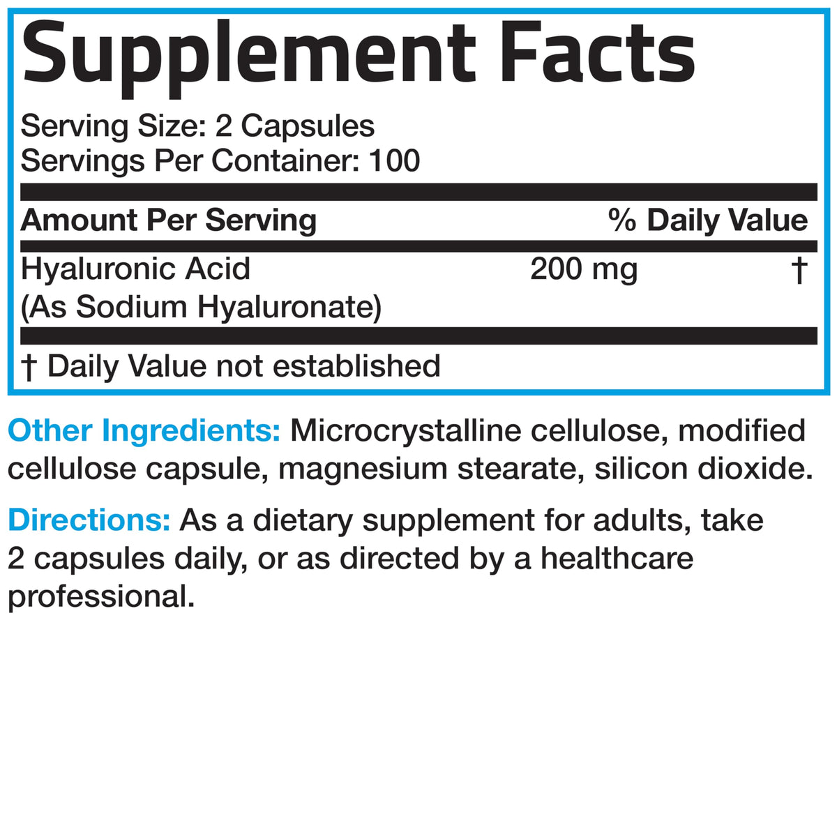 Bronson Hyaluronic Acid 200 mg capsules packaging