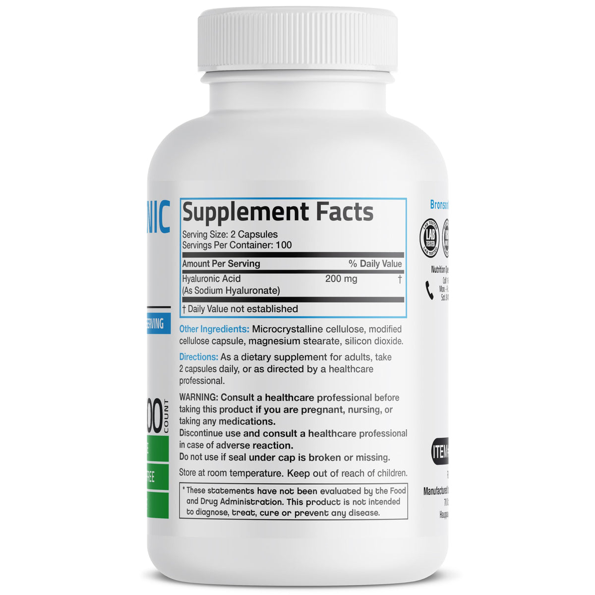Bronson Hyaluronic Acid 200 mg capsules side view