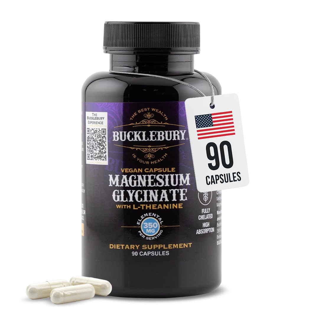 BUCKLEBURY Magnesium Glycinate Capsules 90 count bottle front view