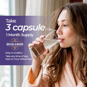 BUCKLEBURY Magnesium Glycinate Capsules on a wooden table