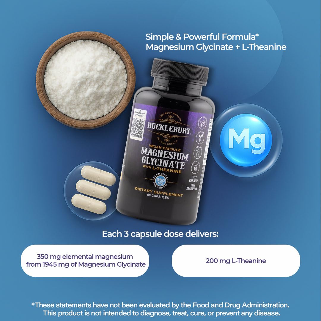BUCKLEBURY Magnesium Glycinate Capsules packaging and nutritional information