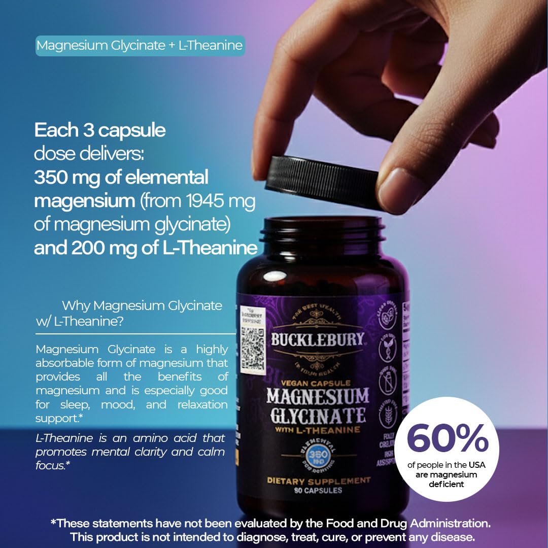 BUCKLEBURY Magnesium Glycinate Capsules with measuring spoon