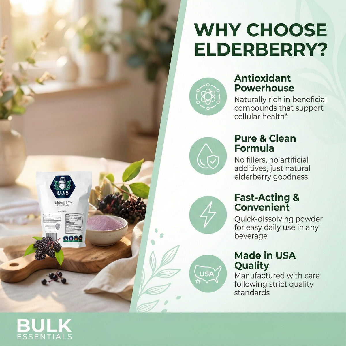 Bulk Essentials Elderberry Extract Powder 250g packaging