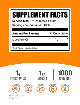 BulkSupplements L-Lysine Powder 1kg packaging details
