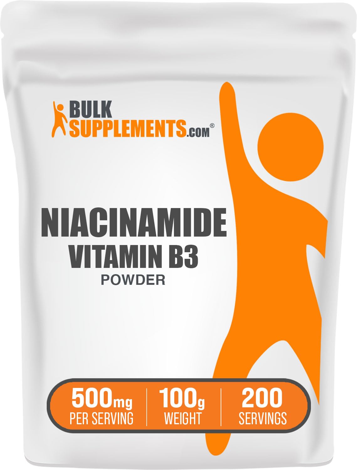 BulkSupplements Niacinamide Powder 500mg front view packaging