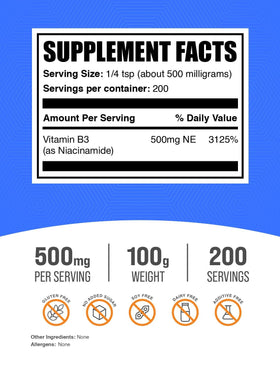 BulkSupplements Niacinamide Powder 500mg side view with scoop