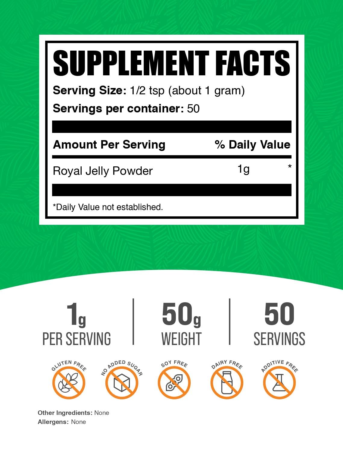 BulkSupplements Royal Jelly Powder packaging side view
