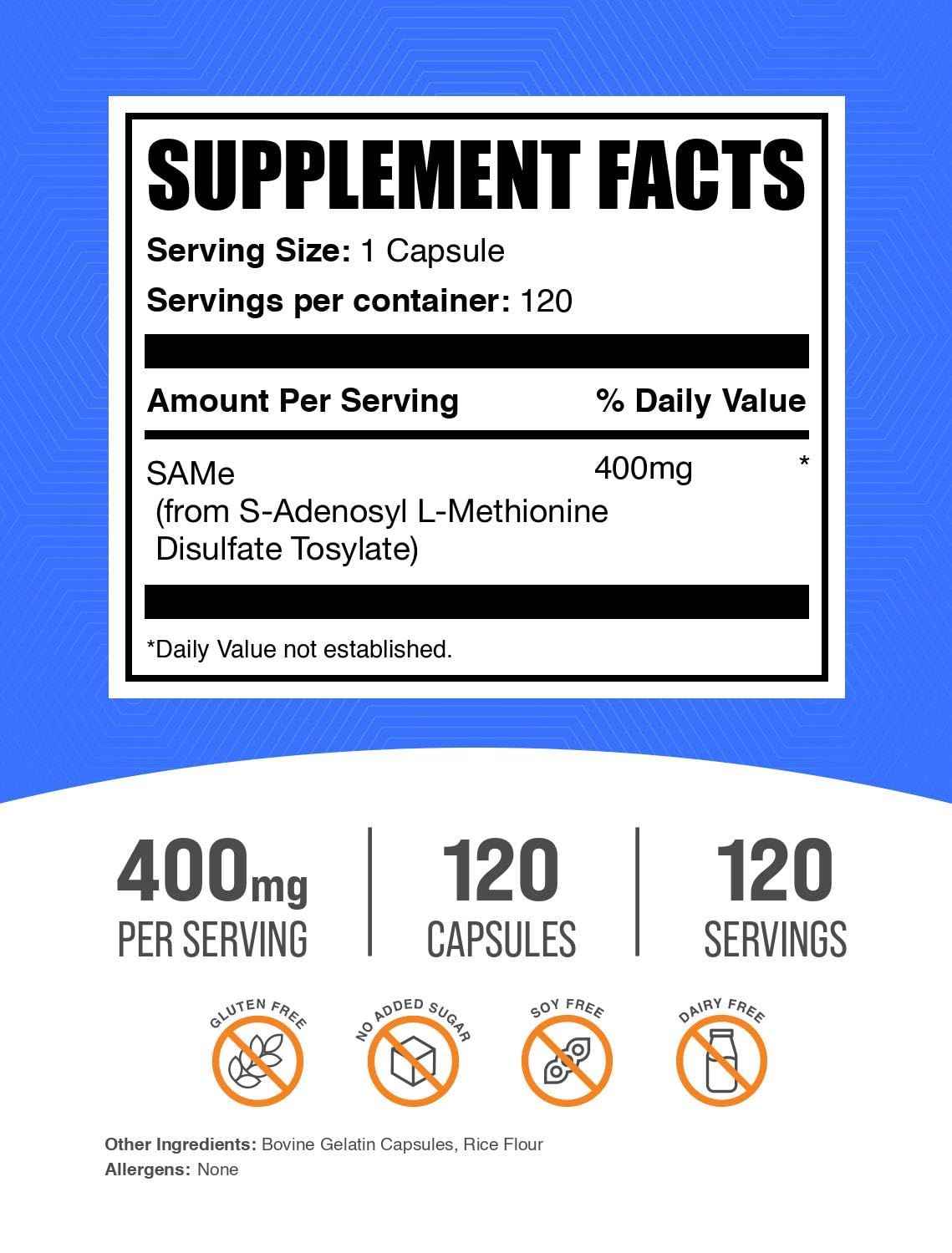 BulkSupplements S-Adenosyl-L-Methionine 400mg capsules side view