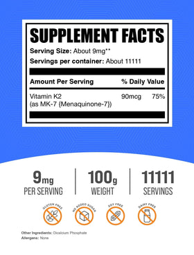 BulkSupplements Vitamin K2 MK7 Powder close-up of label