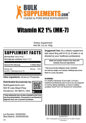 BulkSupplements Vitamin K2 MK7 Powder nutritional information