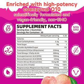 BVIVLOO CoQ10 Gummies 250mg side view showing nutritional information