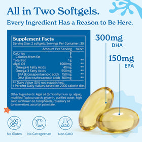 Calgee Algae Omega 3 Supplement softgels in a clear container