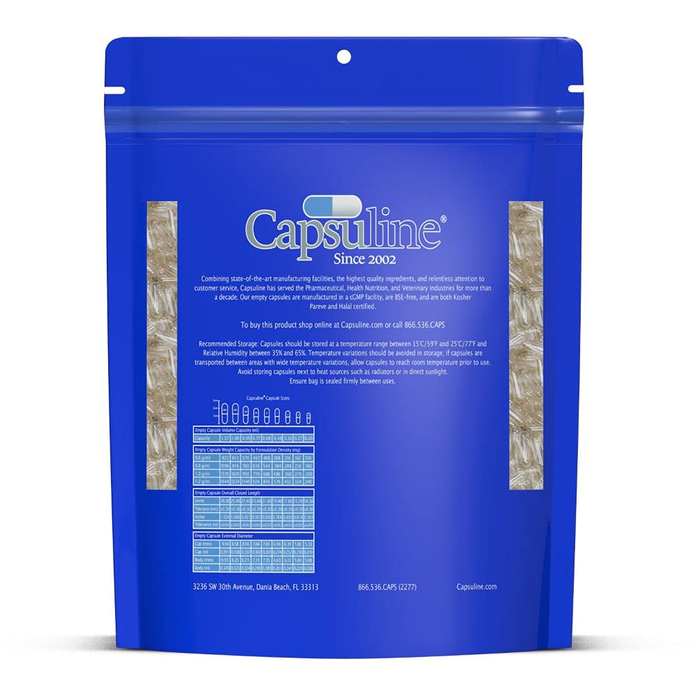 Capsuline Size 00 clear empty gelatin capsules back view