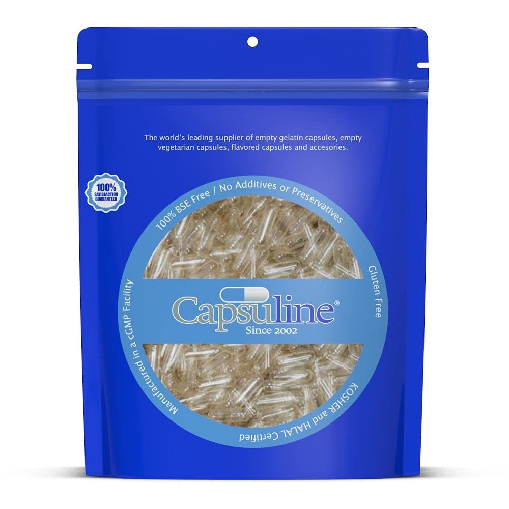 Capsuline Size 00 clear empty gelatin capsules front view