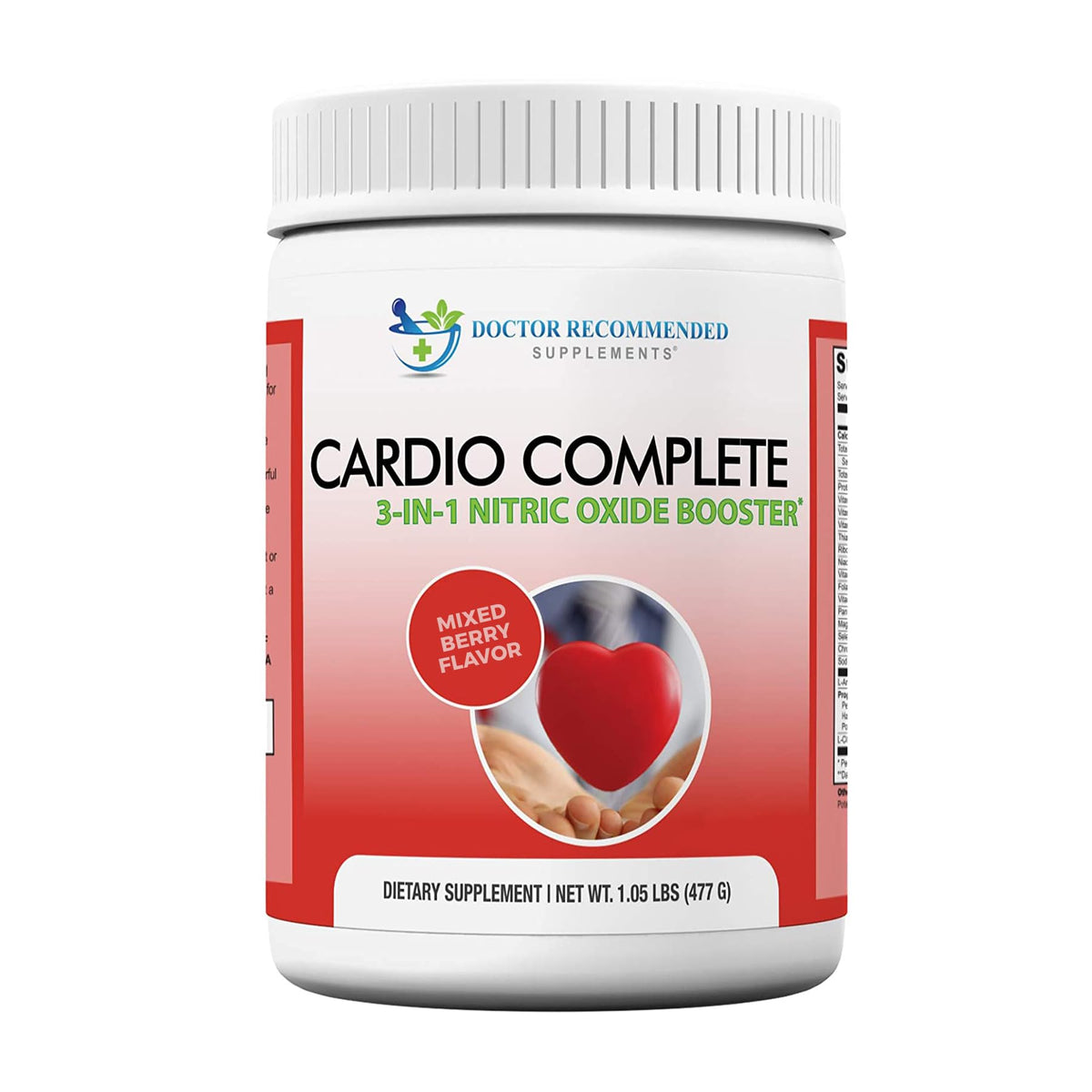 Cardio Complete Nitric Oxide support with a close-up of the berry flavour