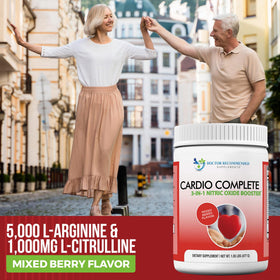 Cardio Complete Nitric Oxide support with a scoop showing powder