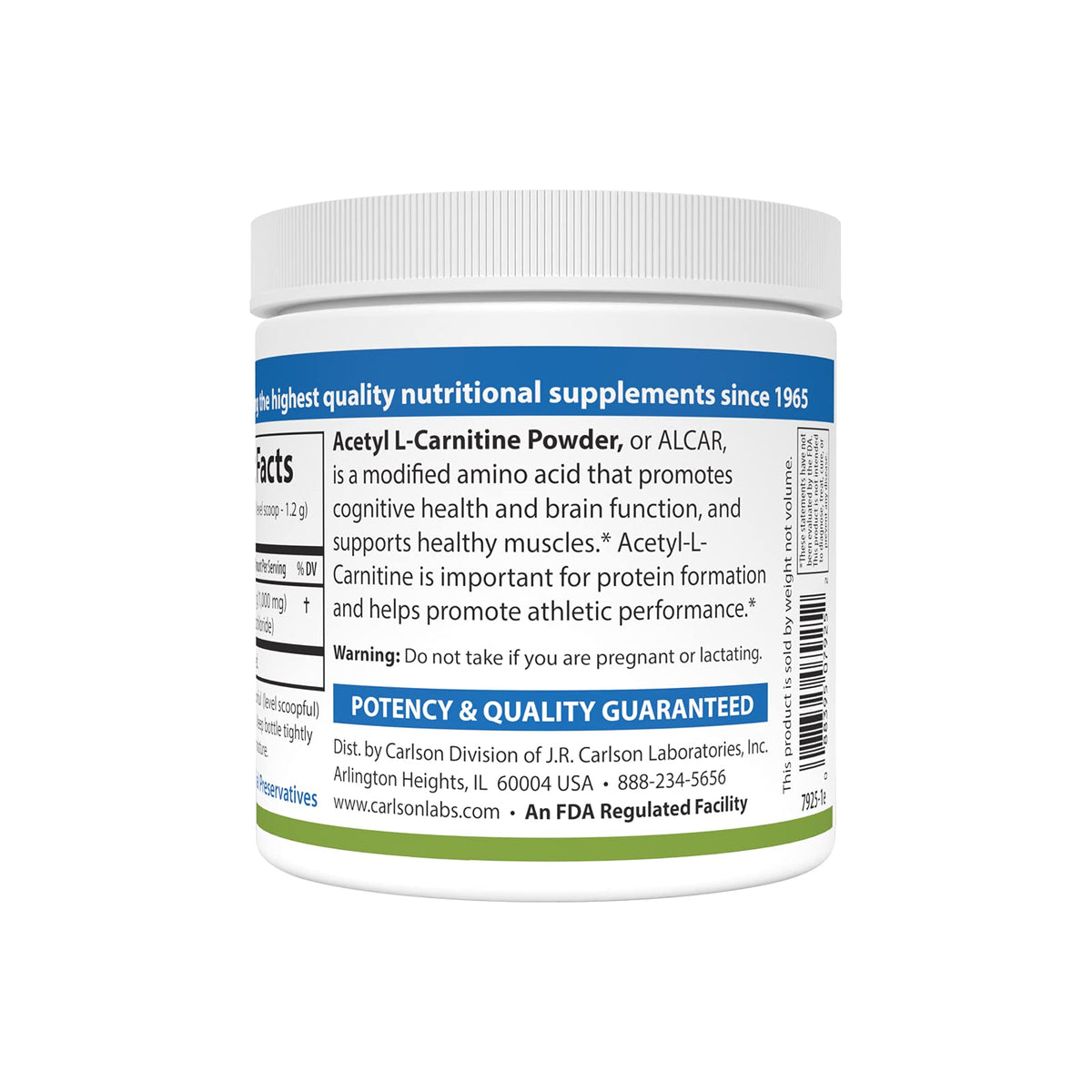 Carlson Acetyl L-Carnitine Powder 1 g side view