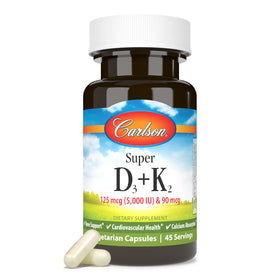 Carlson Super D3 + K2 125 mcg 45 Vegetarian Capsules close-up of capsules