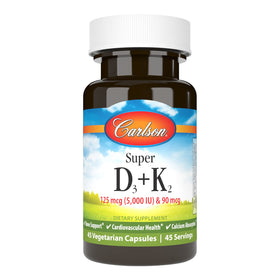 Carlson Super D3 + K2 125 mcg 45 Vegetarian Capsules front view