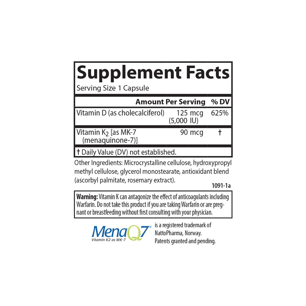 Carlson Super D3 + K2 125 mcg 45 Vegetarian Capsules on a wooden table