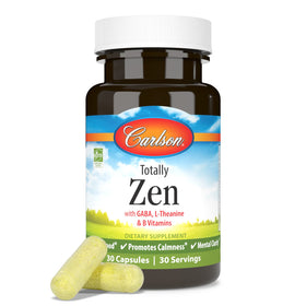 Carlson Totally Zen GABA L-Theanine 30 Capsules with a glass of water