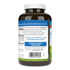 Carlson Vitamin D3 1000 IU softgels back view with nutritional information