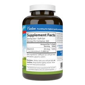 Carlson Vitamin D3 1000 IU softgels side view showing softgel size