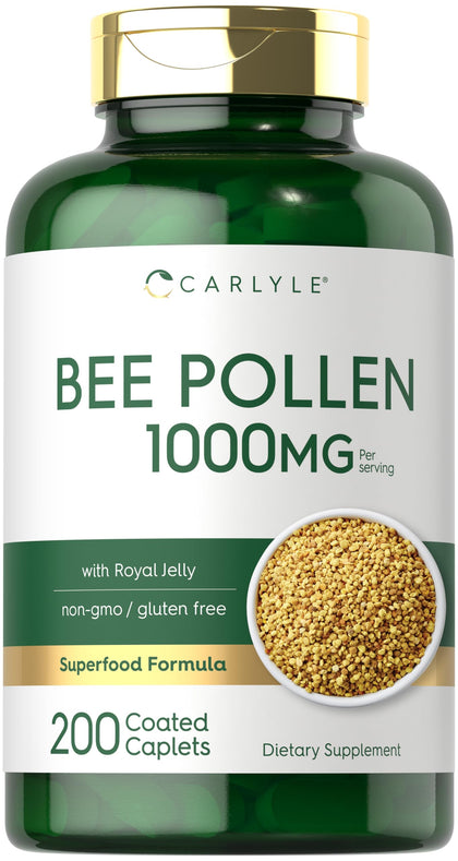 Carlyle Bee Pollen Supplement 1000mg 200 Caplets front view