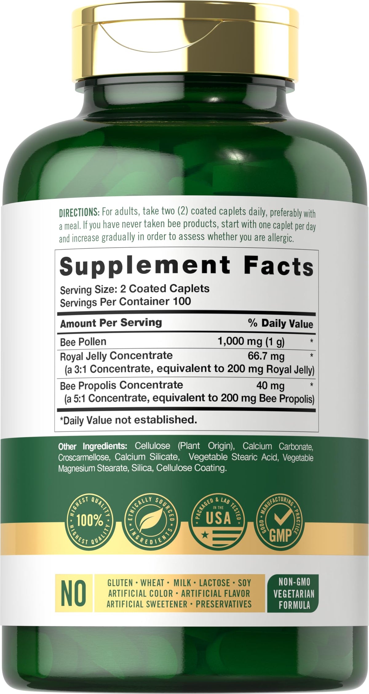 Carlyle Bee Pollen Supplement 1000mg side view
