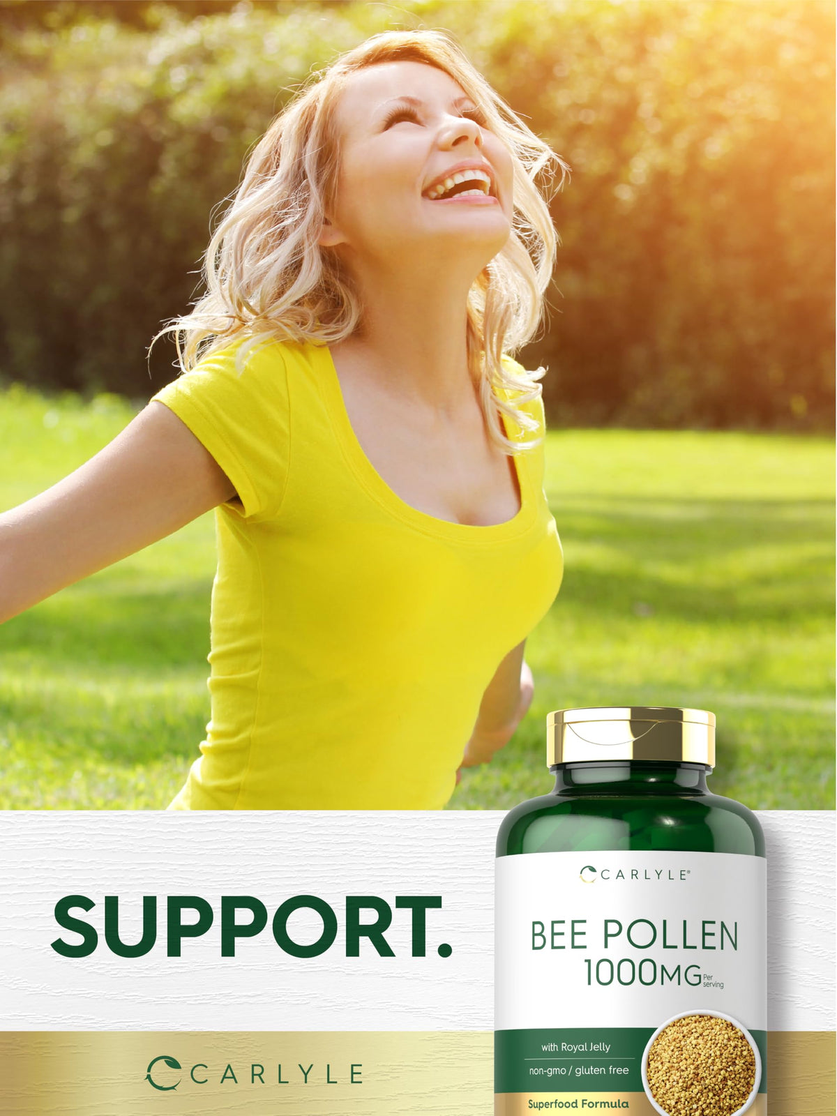Carlyle Bee Pollen Supplement caplet close-up